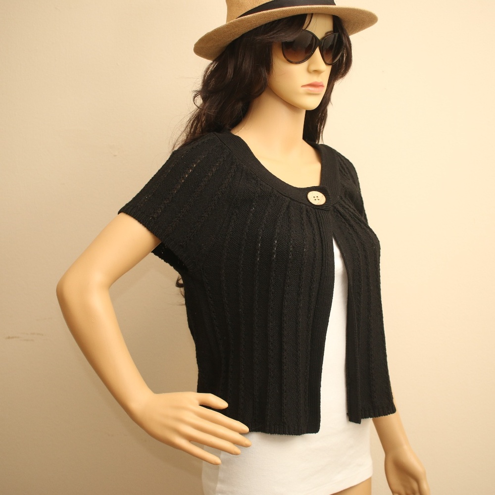 Dressbarn Black Short Sleeve Knit Sweater Cardigan - Picture 5 of 8